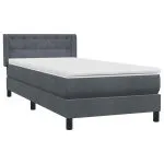 Pat box spring cu saltea, gri închis, 100×210 cm, catifea