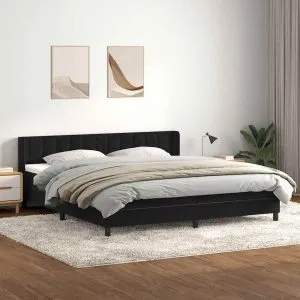 Pat box spring cu saltea, negru, 180×210 cm, catifea