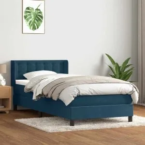 Pat box spring cu saltea, albastru închis, 80×220 cm, catifea