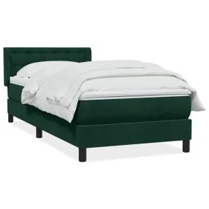 Pat box spring cu saltea, verde închis, 90×220 cm, catifea