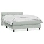 Pat box spring cu saltea, gri deschis, 140×220 cm, catifea
