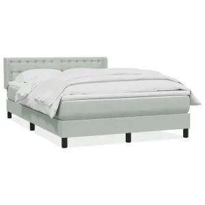 Pat box spring cu saltea, gri deschis, 140×220 cm, catifea