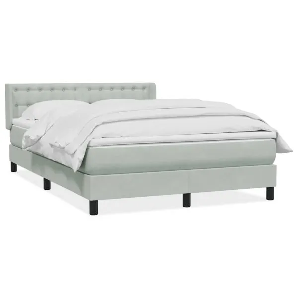 Pat box spring cu saltea, gri deschis, 140×220 cm, catifea