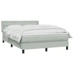 Pat box spring cu saltea, gri deschis, 140×220 cm, catifea