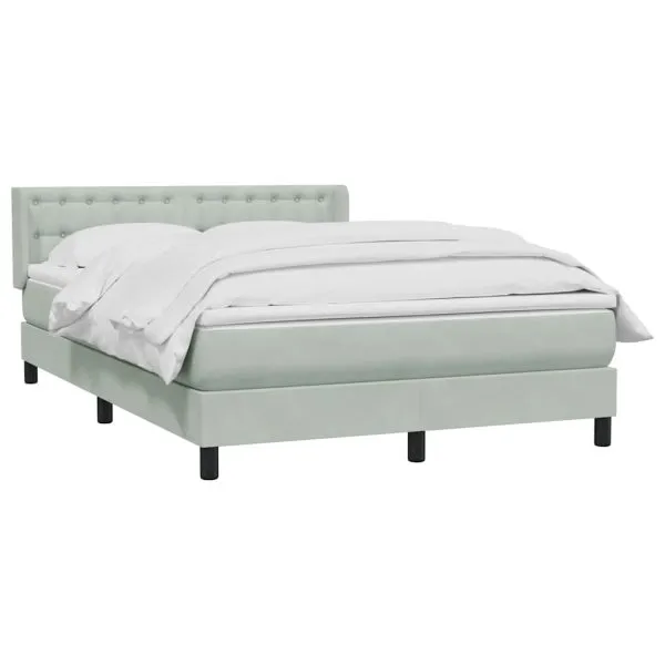 Pat box spring cu saltea, gri deschis, 140×220 cm, catifea