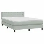 Pat box spring cu saltea, gri deschis, 140×220 cm, catifea
