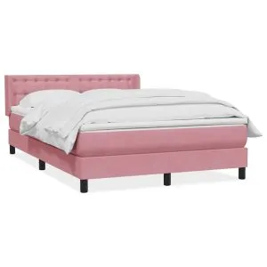 Pat box spring cu saltea, roz, 140×220 cm, catifea