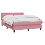 Pat box spring cu saltea, roz, 140×220 cm, catifea