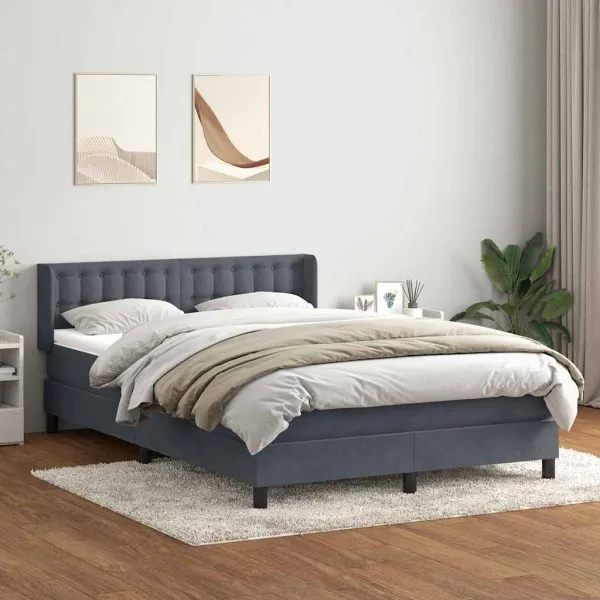 Pat box spring cu saltea, gri închis, 160×220 cm, catifea