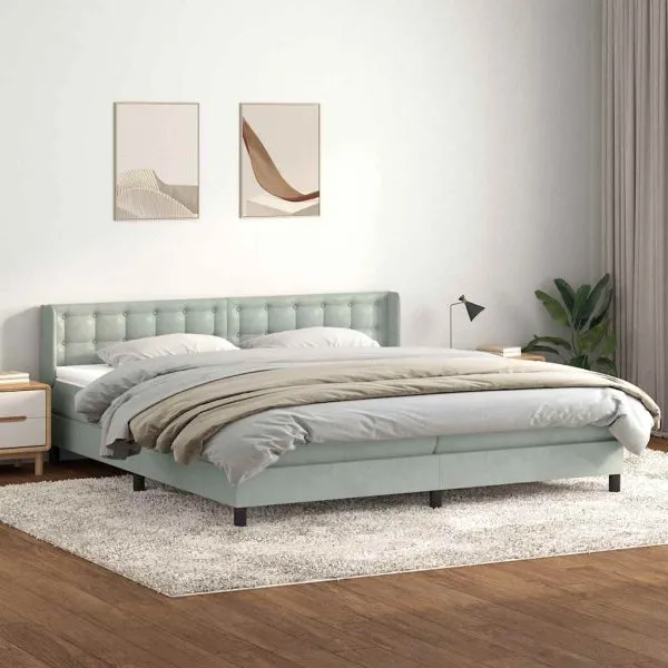 Pat cu arcuri cu saltea gri deschis 200×220 cm catifea