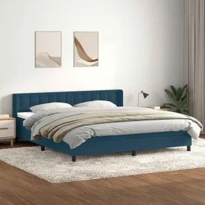 Pat box spring cu saltea, albastru închis, 200×220 cm, catifea