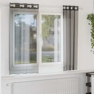 Perdele Voile cu Oeje 2 buc Negru 140x140 cm