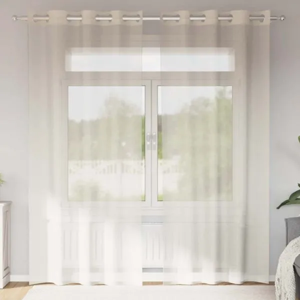 Perdele Voile cu Oelii 2 buc Crem 140×225 cm