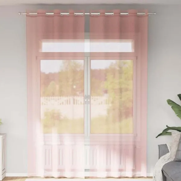 Perdele Voile cu Oelii 2 buc Roz 140×260 cm