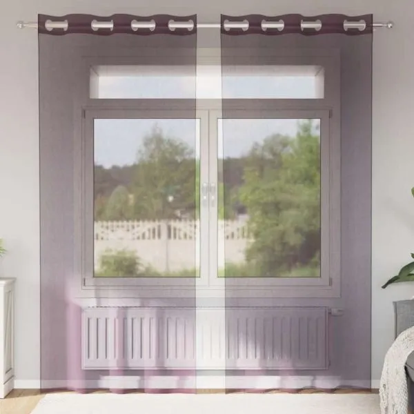Perdele Voile cu Oelii 2 buc Violet 140×225 cm