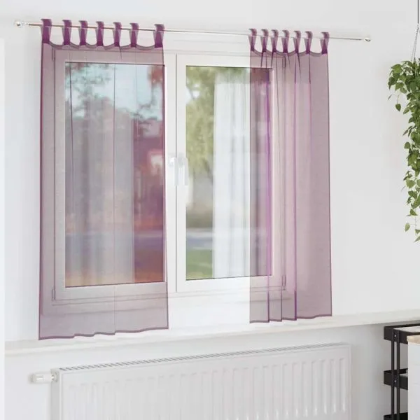 Perdele Voile cu Bucle 2 buc Violet 140×140 cm