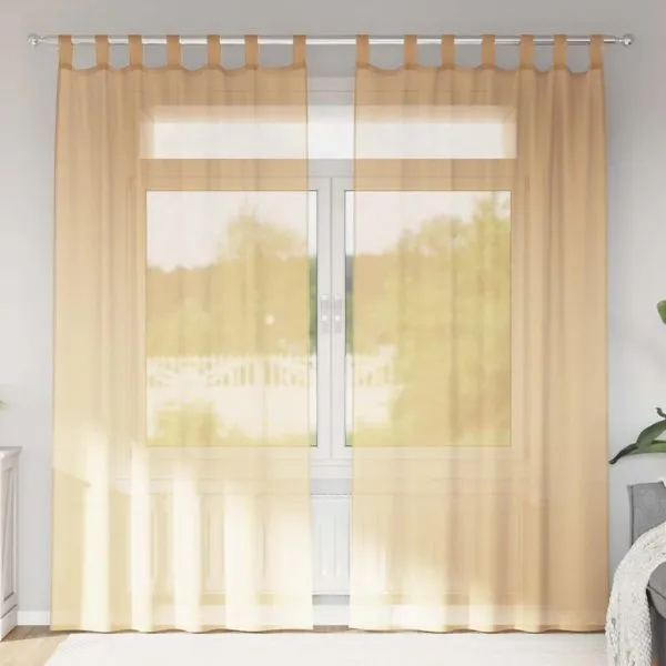 Perdele Voile cu Bucle 2 buc Nisip 140×245 cm