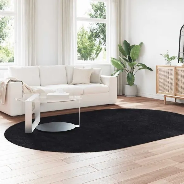 Covor shaggy cu pom înalt, NAVARRA, negru, 300x200cm, poliester