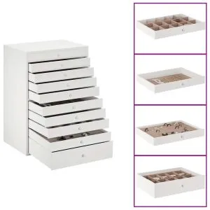 Cutie de bijuterii 10 straturi cu suport pentru ceasuri alb