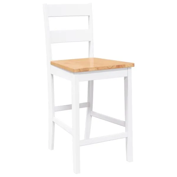 Scaune de bar 2 buc din cauciuc din lemn masiv alb