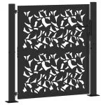 Poarta de gradina neagra 105×106 cm Design cu frunze de otel