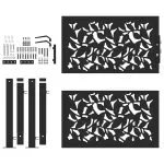 Poarta de gradina neagra 105×106 cm Design cu frunze de otel