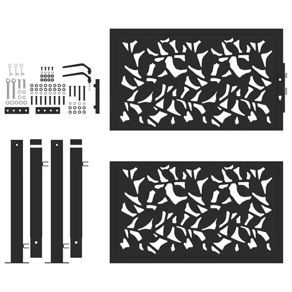 Poarta de gradina neagra 105×106 cm Design cu frunze de otel