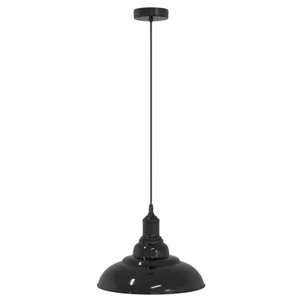 Lampă suspendată reglabilă pe înălțime E27 negru lucios metal