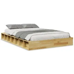 Cadru de pat fără saltea 120×190 cm din lemn masiv de stejar