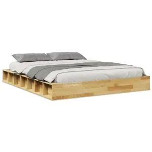 Cadru de pat fără saltea 140×190 cm din lemn masiv de stejar