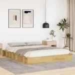 Cadru de pat fără saltea 140×190 cm din lemn masiv de stejar