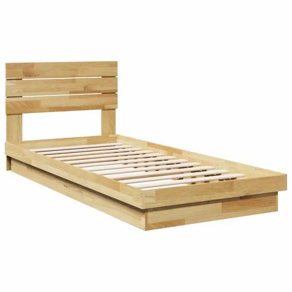 Cadru pat cu tăblie fără saltea 90×200 cm lemn masiv de stejar
