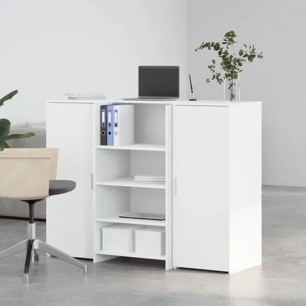 Birou de recepție alb 135x50x103,5 cm din lemn prelucrat