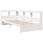 Pat cu bibliotecă fără saltea, alb, 90×200 cm, lemn masiv pin