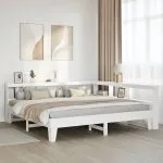 Pat cu bibliotecă fără saltea, 180×200 cm, lemn masiv de pin