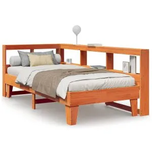 Pat bibliotecă fără saltea maro ceruit 75×190 cm lemn masiv pin