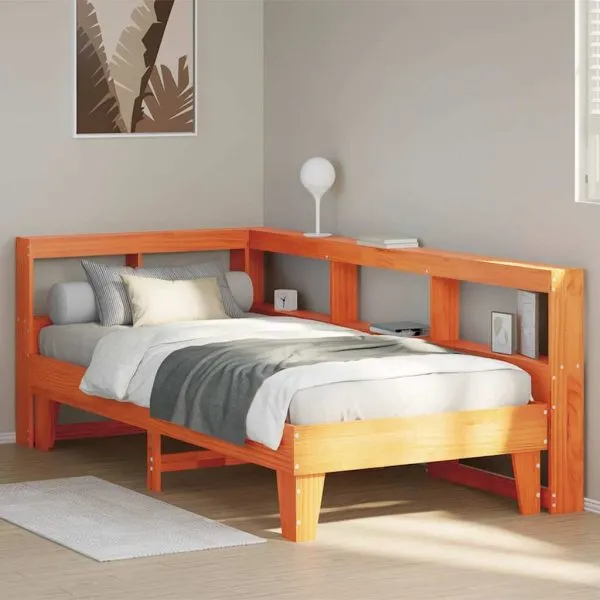 Pat bibliotecă fără saltea maro ceruit 75×190 cm lemn masiv pin