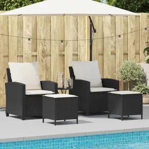Set mobilier de grădină cu perne, 4 piese, negru, poliratan