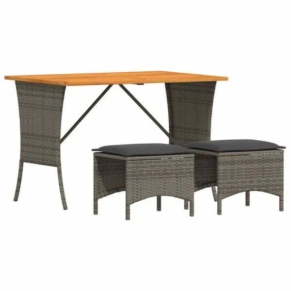Set mobilier de grădină cu perne, 3 piese, gri, poliratan
