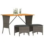 Set mobilier de grădină cu perne, 3 piese, gri, poliratan