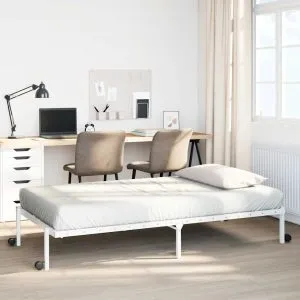 Cadru de pat fără saltea pliabil alb 107×203 cm oțel