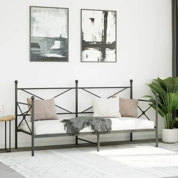 Pat de zi fără saltea Negru 80×200 cm Oțel