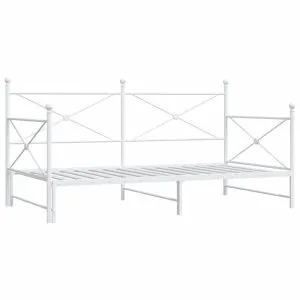 Pat de zi cu șuviț fără saltea Alb 100×200 cm Oțel