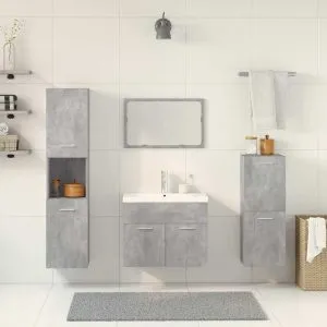 Set mobilier de baie, 5 piese, gri beton, lemn prelucrat