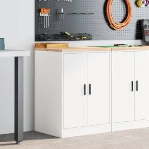 Dulap depozitare garaj alb 60x51x85 cm lemn masiv de pin