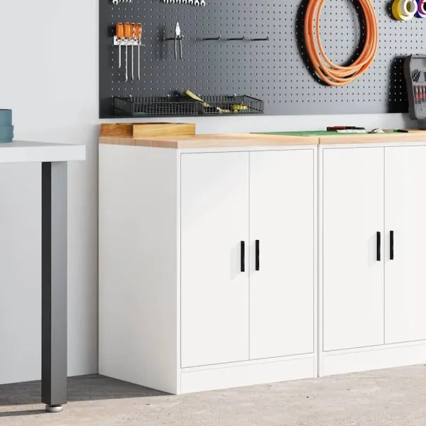 Dulap depozitare garaj alb 60x51x85 cm lemn masiv de pin