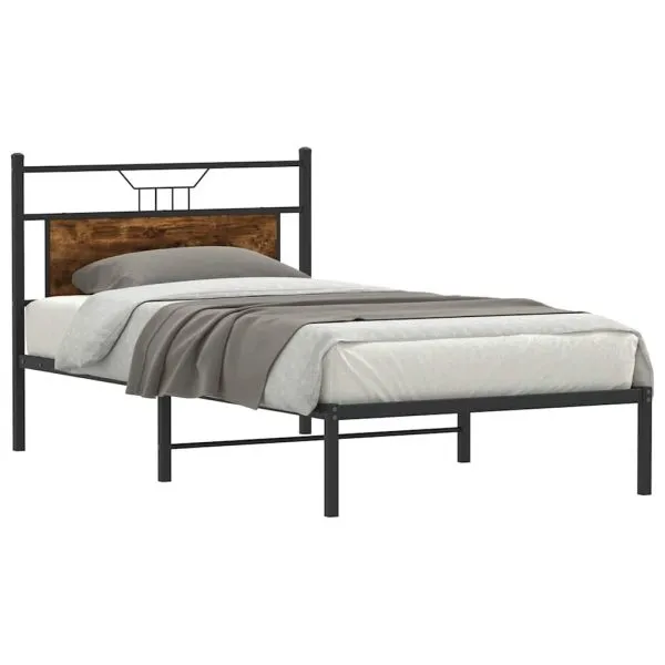 Cadru de pat fără saltea Stejar afumat 107x203cm Lemn prelucrat