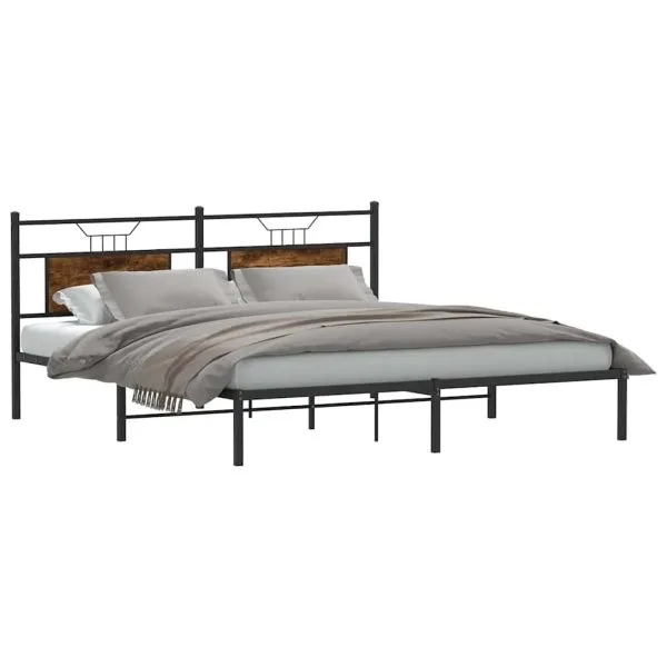 Cadru de pat fără saltea Stejar afumat 183x203cm Lemn prelucrat