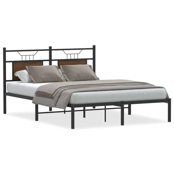 Cadru pat fără saltea stejar maro, 140×190 cm, lemn prelucrat
