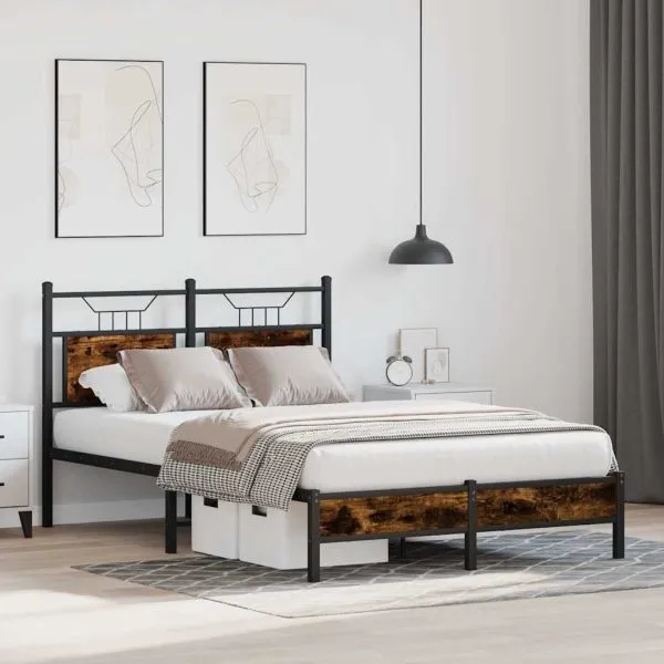 Cadru pat fără saltea stejar fumuriu 120×200 cm, lemn prelucrat
